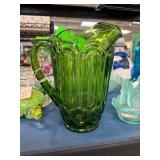 LE Smith Moon & Stars Green Glass Pitcher