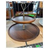 Two-Tiered Wooden Serving Tray With Brass Handle
