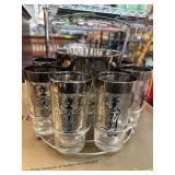 Silver Rimmed Glasses and Ice Bucket Set with Carr