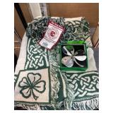 Celtic Throw Blanket and Silver Shamrock Decor Set