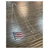 Sterling Silver American Flag Necklace with Gemsto