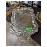 Ornate Silver-Plated Serving Tray with Handles