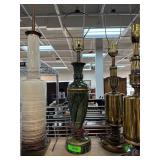 Green Swirled Ceramic Table Lamp with Brass Hardwa