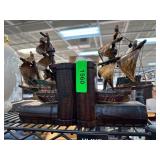 Wooden Ship Model Bookends With Nautical Theme