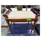 Wooden Bench with Upholstered Seat and Turned Legs
