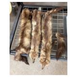 Three Brown Mink Fur Pelts With Heads Attached