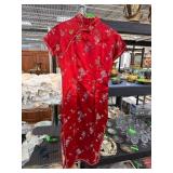 Red Silk Cheongsam with Floral Embroidery