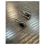 Sterling Silver Teardrop Earrings with Black Inlay