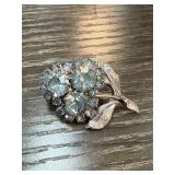 Silver-Tone Floral Brooch with Blue Rhinestones