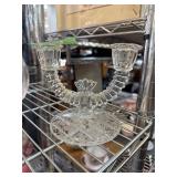 Etched Glass Double Candle Holder with Floral Moti