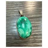 Sterling Silver Malachite Oval Pendant