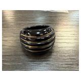 14K Milor Black Enamel Ring with Gold Bands
