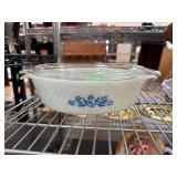 Fire-King White Glass Dish with Lid and Blue Flora