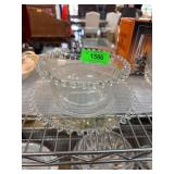 Clear Glass Serving Bowl with Plate and Beaded Rim