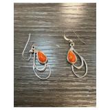 Sterling Silver Earrings with Orange Stone Accents