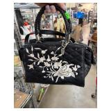Guess Black Quilted Handbag With Floral Embroidery