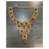 Gold-Tone Necklace with Purple Gemstone Accents