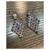 Sterling Silver Earrings with Blue Stone Accents