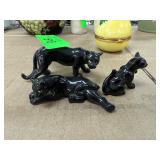 Three Black Panther Figurines in Ceramic