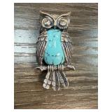 Beau Sterling Silver and Turquoise Owl Brooch