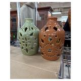 Ceramic Pierced Lanterns in Green and Terracotta