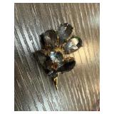 Czech Gold-Tone Floral Brooch With Gray Stones