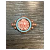 Copper and Enamel Floral Brooch with Pink Centerpi