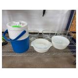Glass and Plastic Mixing Bowls and Cooler