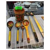 Hand-Painted Decorative Wooden Spoons and Holder S