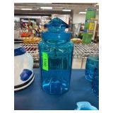 Blue Glass Lidded Storage Jar