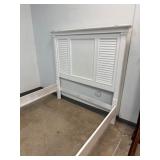 White Wooden Queen Bed Frame with Louvered Panel D