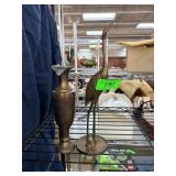 Brass Crane Figurine and Metal Vase