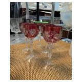 Five Etched Ruby Glass Stems