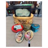 Seven Decorative Tin Containers
