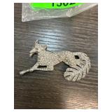 Rhinestone-Encrusted Fox Brooch with Leaf Design