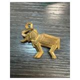 Brass Elephant-Shaped Brooch with Geometric Design