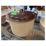 Beige Metal Stockpot with Brown Lid