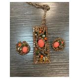 Gold-Toned Jewelry Set with Pink and Orange Stones