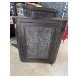 Wooden Corner Cabinet with Carved Details