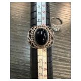 Sterling Silver Ring with Black Oval Stone Center