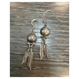 Sterling Silver Dangle Earrings with Feather Desig