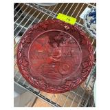 Carved Red Cinnabar Plate with Scenic Design