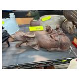 Hand-Carved Wood Figurine of Water Buffalo With Ri