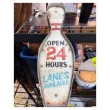 Bowling Pin-Shaped Open 24 Hours Wall Sign