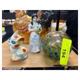 3-Piece Ceramic Figure and Glass Ornament Set