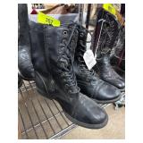Black Lace-Up Combat Boots with Side Zipper