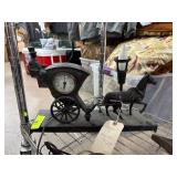 Spelter Carriage Clock with Horse and Lamp