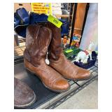 Lucchese Brown Leather Cowboy Boots with Pull Tabs