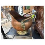 Copper Coal Scuttle with Brass and Ceramic Handle