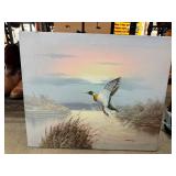 Landscape Painting Featuring Duck in Flight by Len